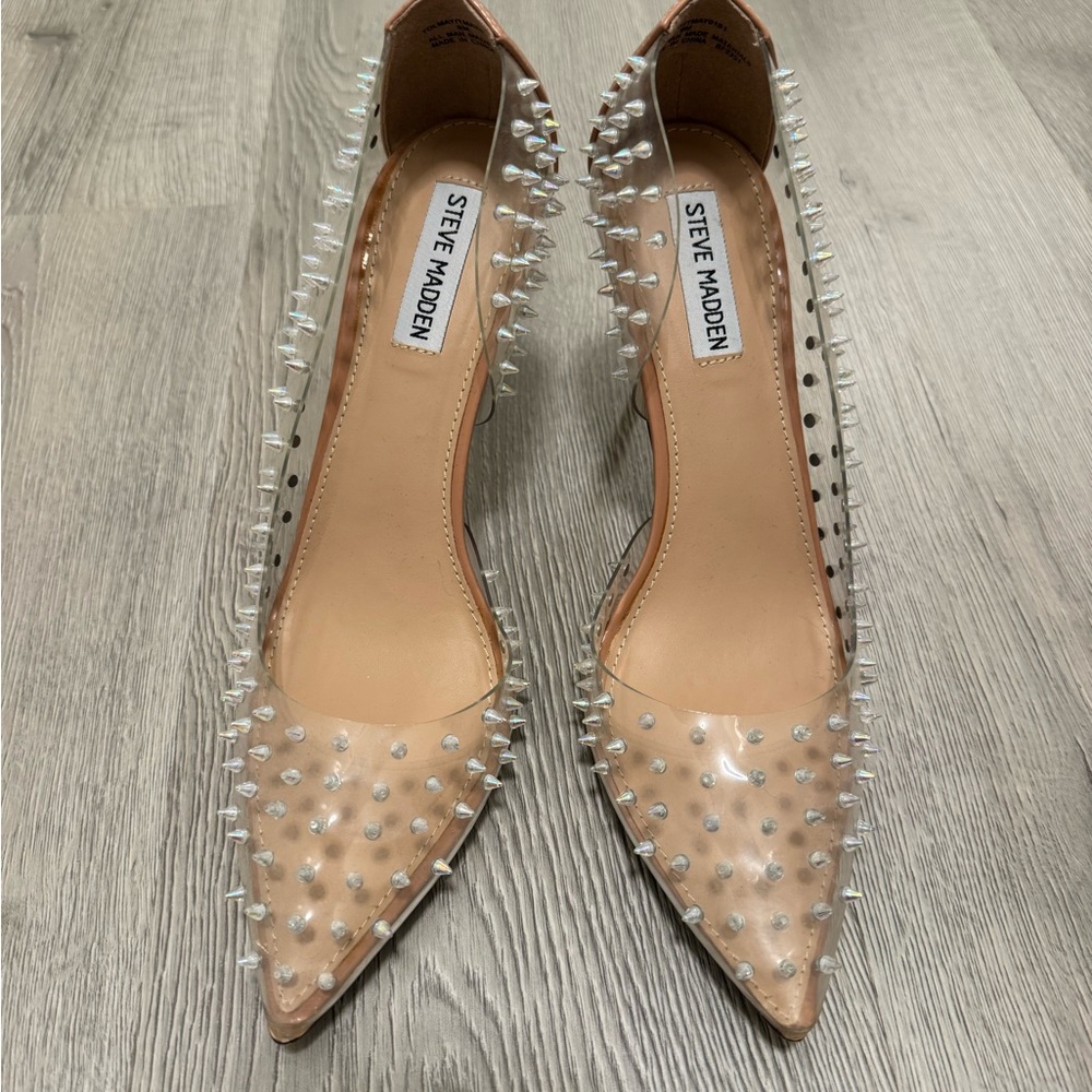 Steve Madden Women's Clear and Nude Studded Heels